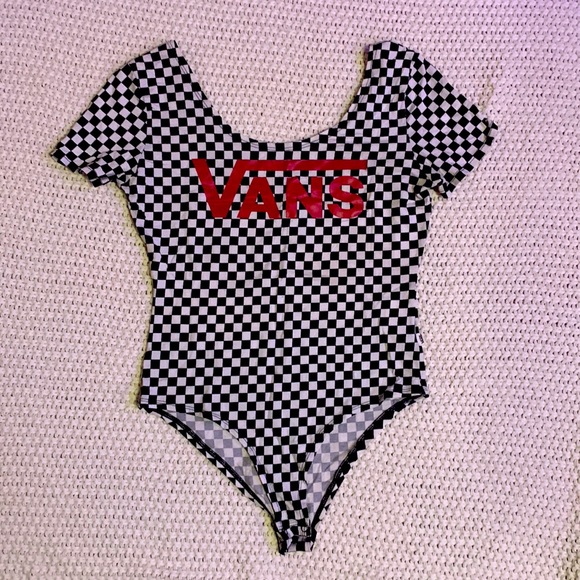 VANS “50th Anniversary” iconic blk + white checkered scoon neck bodysuit - Picture 1 of 6
